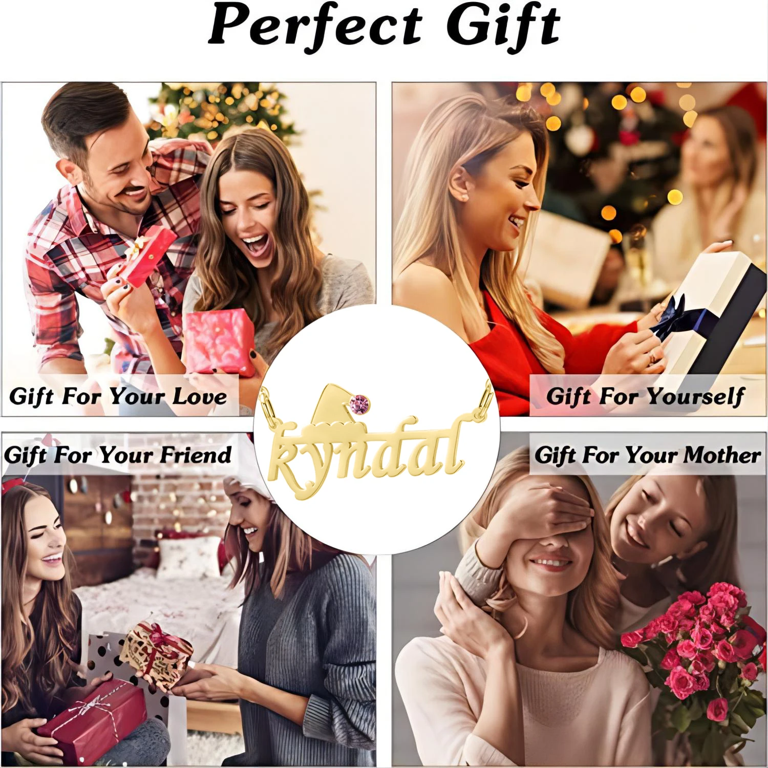 Custom Name Necklace Birthstone Santa Hat Personalized GoldPlated Stainless Steel Name Pendant Necklace For Women Christmas Gift