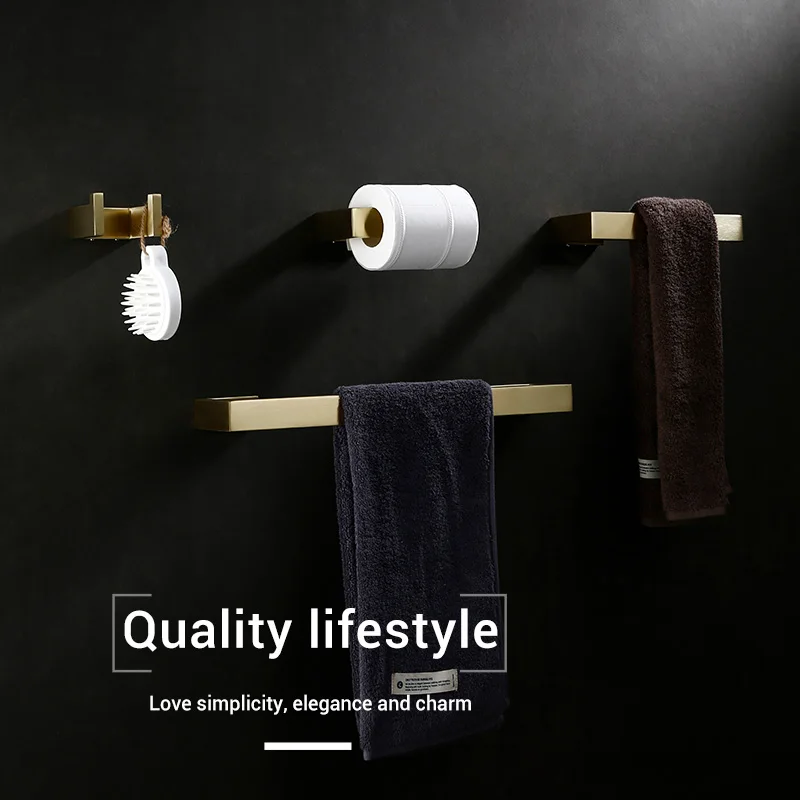 Brushed Gold Stainless Steel Bathroom Accessories Set Toilet Roll Paper Holder Towel Rack Wall Mounted Kitchen Tissue
