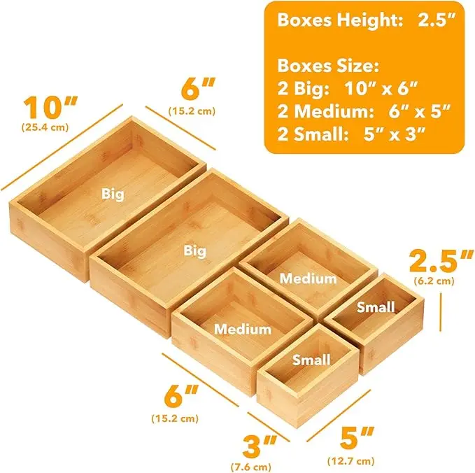 **6-Piece Bamboo Drawer Organizer Set** 3