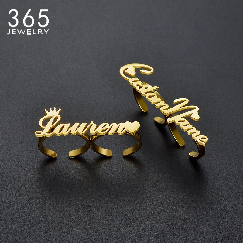 Custom Name Rings Stainless Steel Women Men Double Name Ring Personalized Jewelry Adjustable Couple Rings Engagement Gift custom name shoe buckles stainless steel customized shoelace buckle personalized decoration charm sneaker accessories jewelry