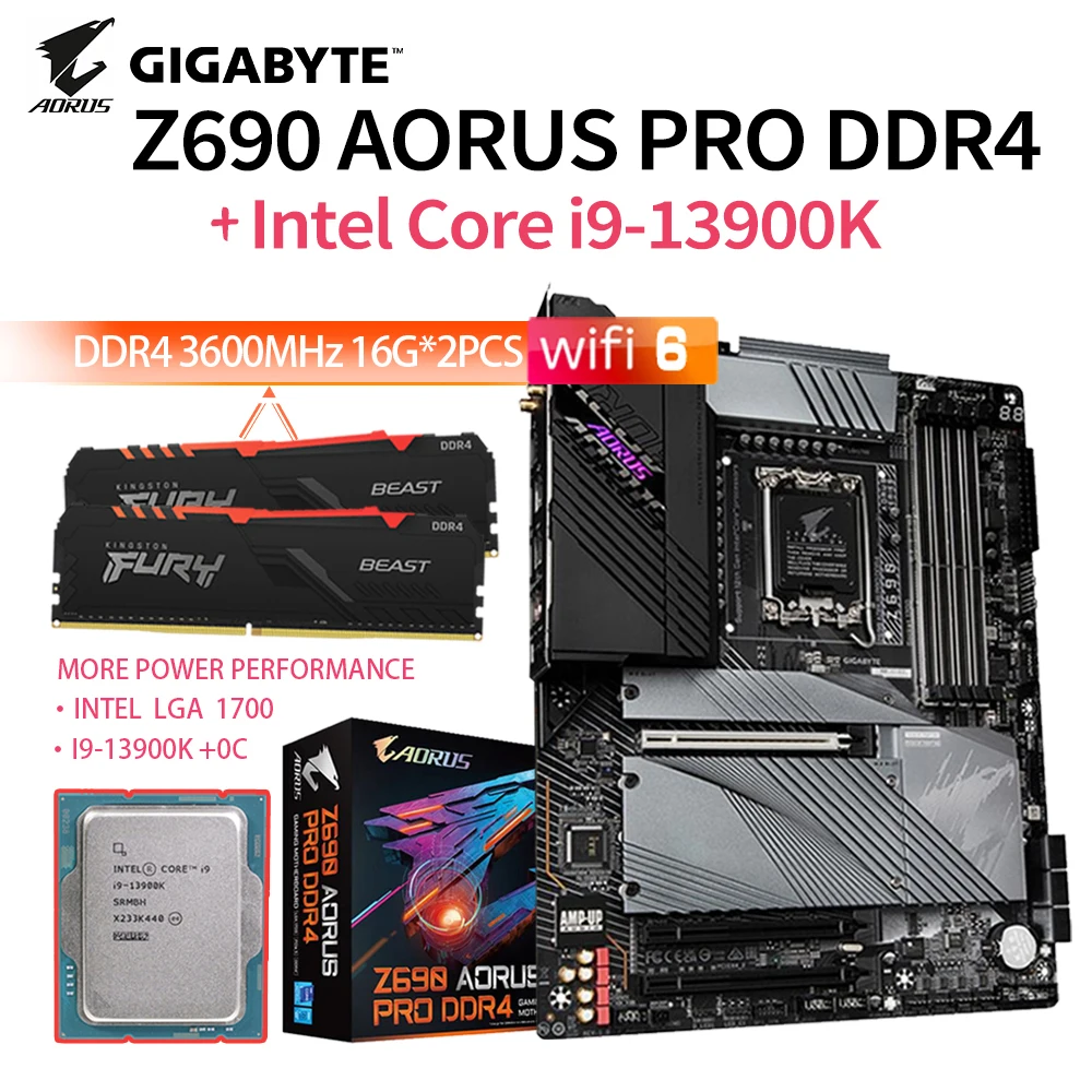 

Материнская плата Gigabyte LGA 1700 Z690 AORUS PRO DDR4 Ram + CPU i9 13900K Kit D4 3600 МГц 32 Гб ATX игровая материнская плата WIFI 6 PCIe 5,0