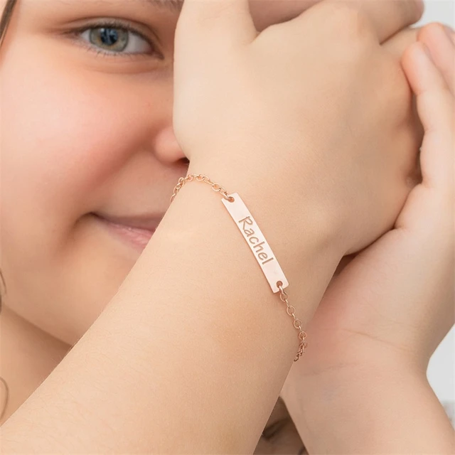 Kids Pave Letter Bracelet 14K Rose Gold by Baby Gold - Shop Custom Gold Jewelry