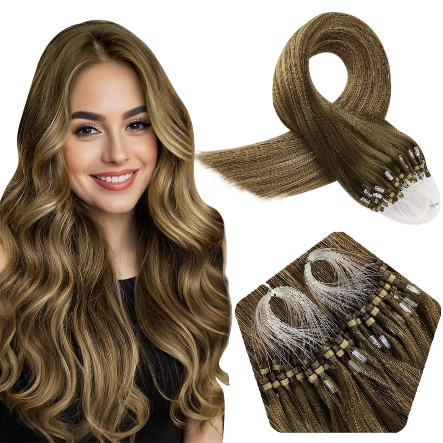 LaaVoo Micro Link Human Hair Extensions 100% Real Natural Straight Brazilian Human Hair Pre-Bonded 50G&100G Remy Micro Ring
