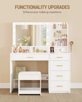 Hzuaneri Туалетный столик с 10-светодиодной подсветкой, табурет, туалетный столик с большим зеркалом, с розеткой, держателем для фена — изображение 5