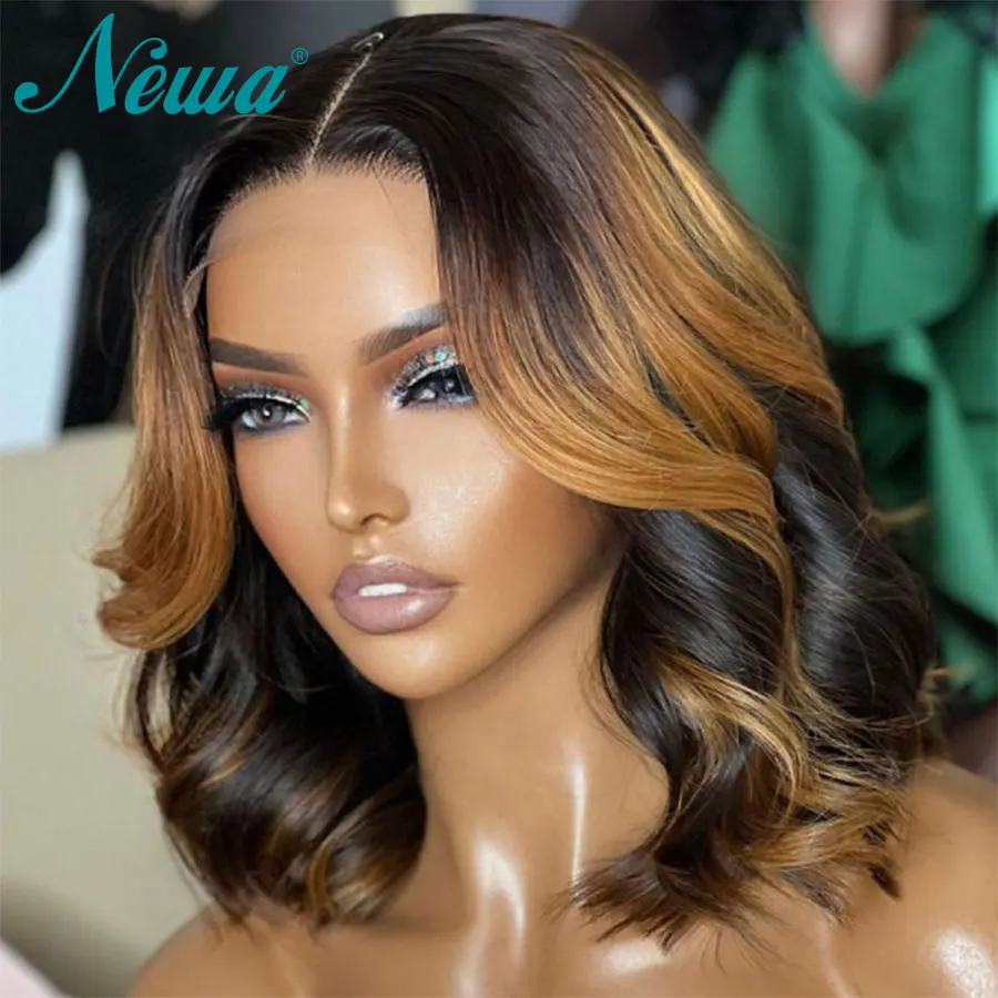 

Парик NewaHair женский из натуральных волос, окрашенный на сетке спереди, короткий обруч, 13x 6, подчеркивает волны, без клея, 360