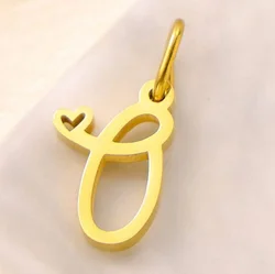 Personalized Initial Heart Necklace - Stainless Steel Jewelry Charm - Gold Color (O)