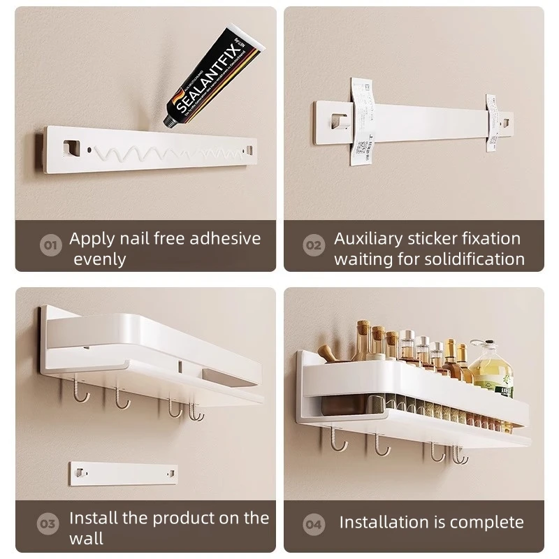 30-50CM Aluminum Wall-Mounted Spices Rack Multifunctional Item Shelf Kitchen Tools Hooks Kitchen Condiment Storage Rack