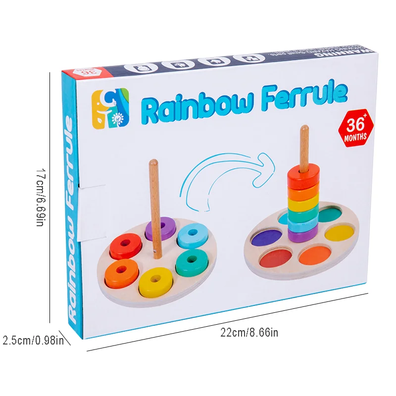 Early education rainbow ring color cognition enlightenment hand-eye coordination training wooden classification column toys