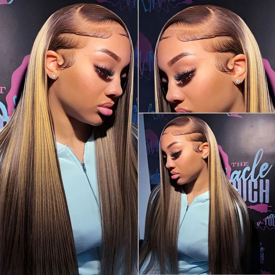 Honey Blonde Highlight Ombre 4/27 Human Hair Wigs Hd Transparent Wig Brown Colored Straight 13x4 13x6 Lace Frontal Wig