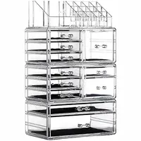 Set of 4 clear stackable organizers. 11 drawers total for cosmetics or skincare. Vanity-friendly design. 1