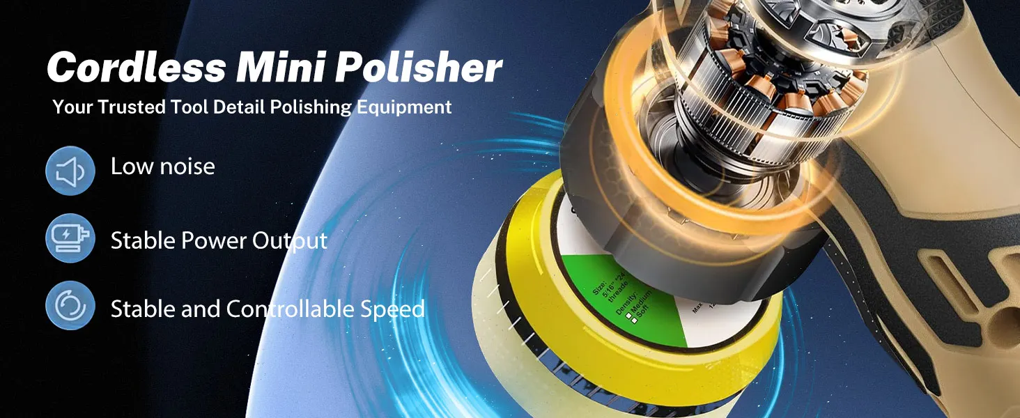 12 V kabelloser Li-Ionen-Mini-Autopolierer, 11 variable Geschwindigkeiten, 2500–6000 U/min, kabelloser, kompakter Kratzerentferner, Polier- und Schleifset – Detail 8