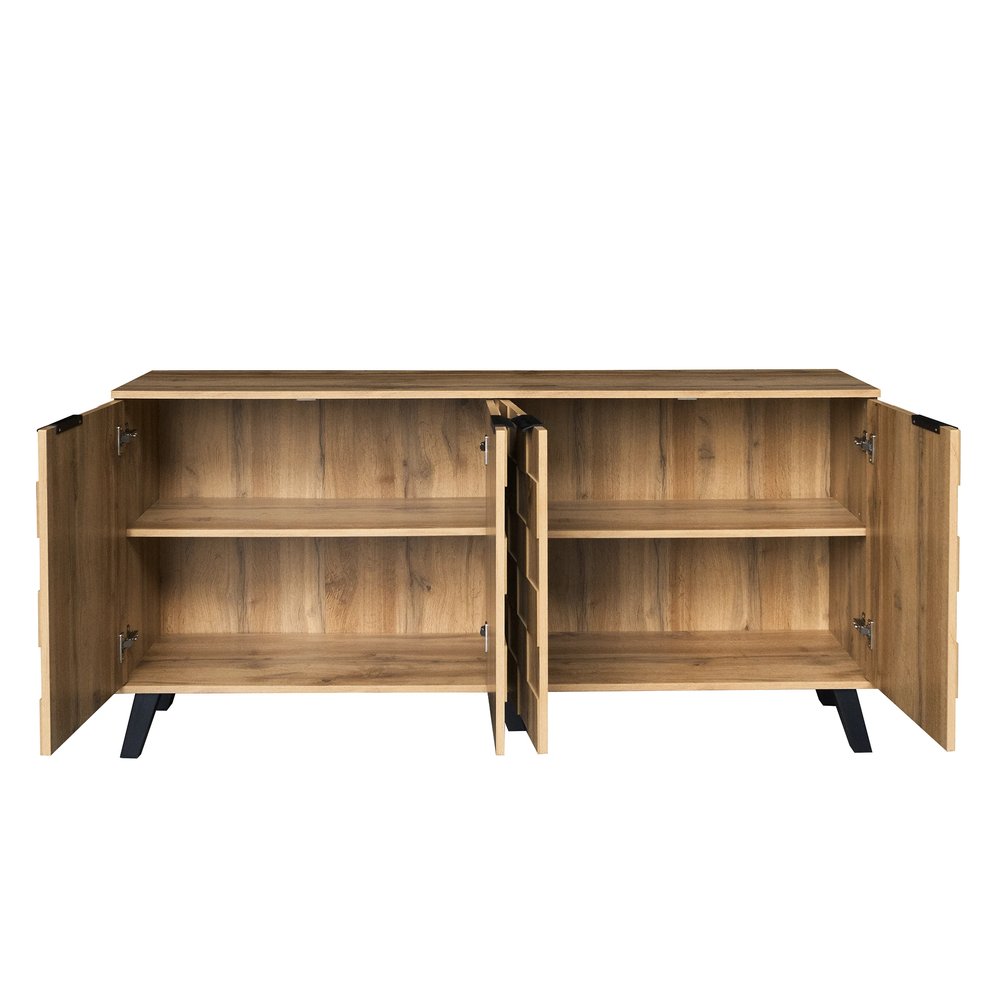 Rosahqnda Moderner TV-Schrank mit 2 Türen und 2 offenen Fächern, Hausmöbel-Sideboard-Schrank mit 4 Türen, Schuhschrank – Detail 31