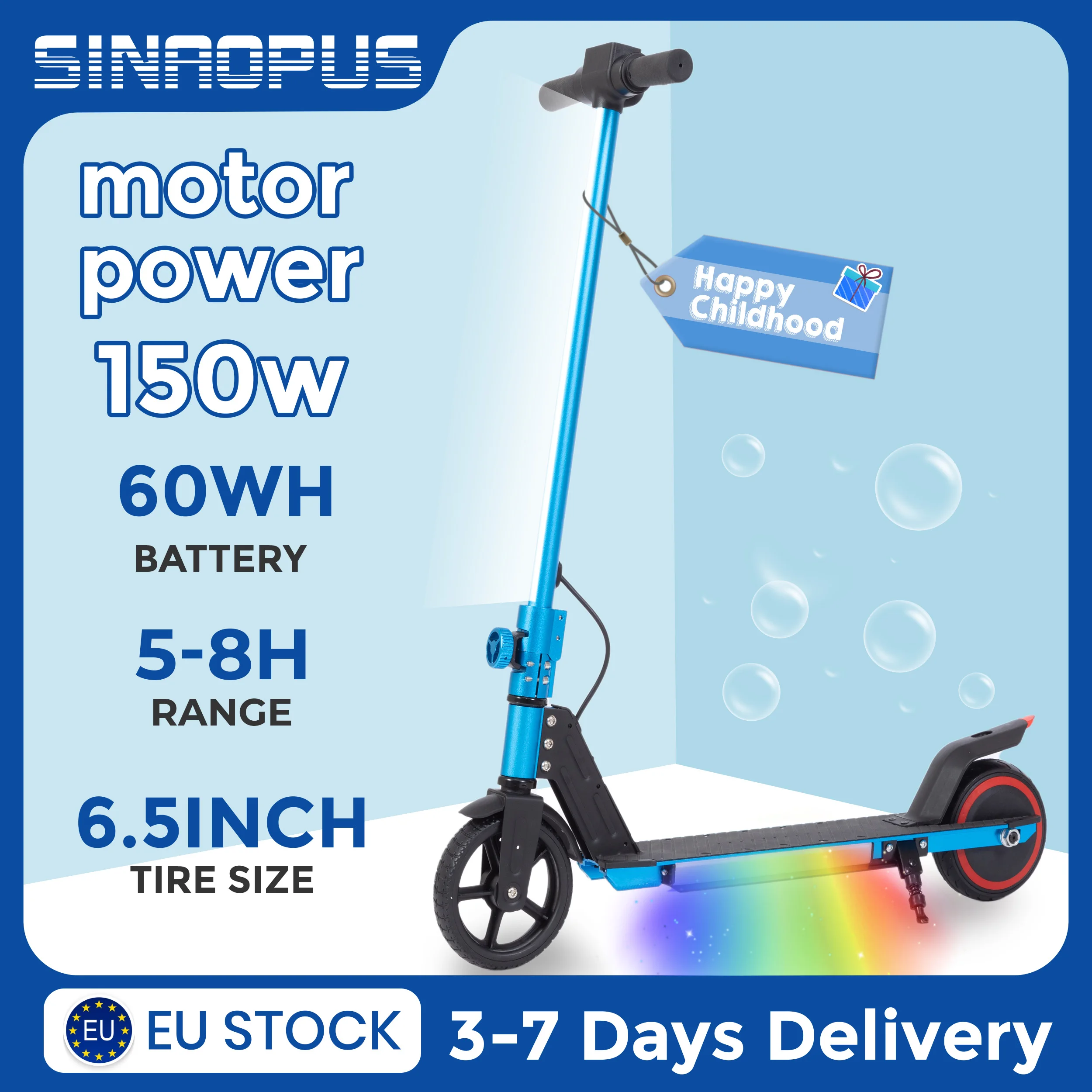 Sinaopus faltbarer Elektroroller, 150-W-Motor, Kinder-E-Scooter ab 6 Jahren, Kinder-Elektroauto für Jungen und Mädchen, 12 km/h Höchstgeschwindigkeit – Detail 3