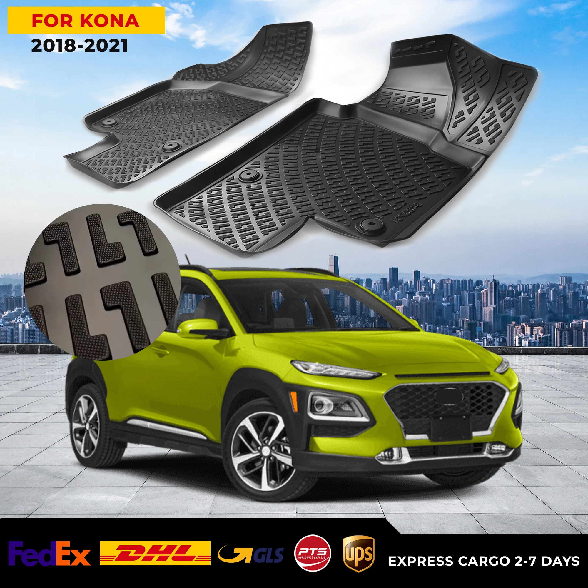 

3D Car Floor Liner For Hyundai Kona 2018-2021 Waterproof Special Foot Pad Fully Surrounded Mat Accessories Rugs Non-slip