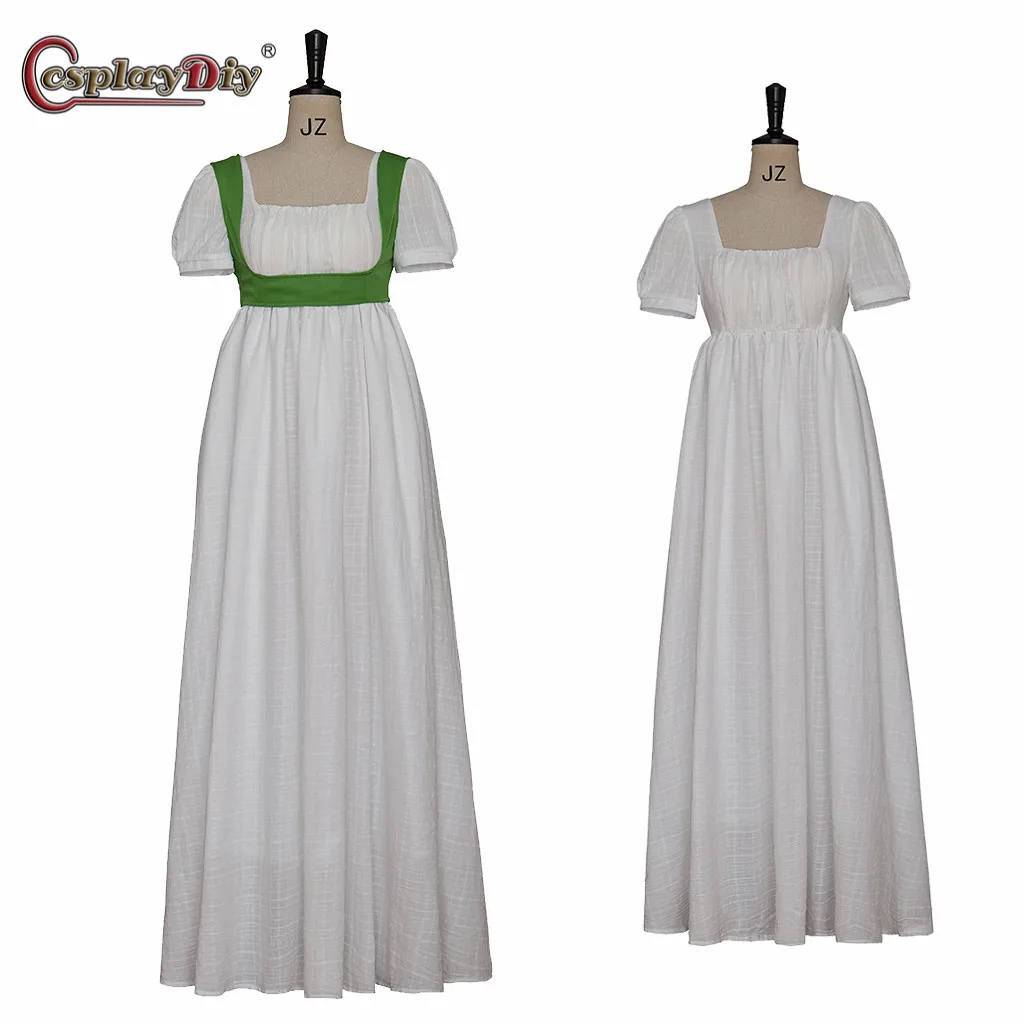 

Cosplaydiy Women's Victorian Regency Dress white Green Vintage Victorian 1800 Ball Gown High Waistline Dress Costume Robe Gown