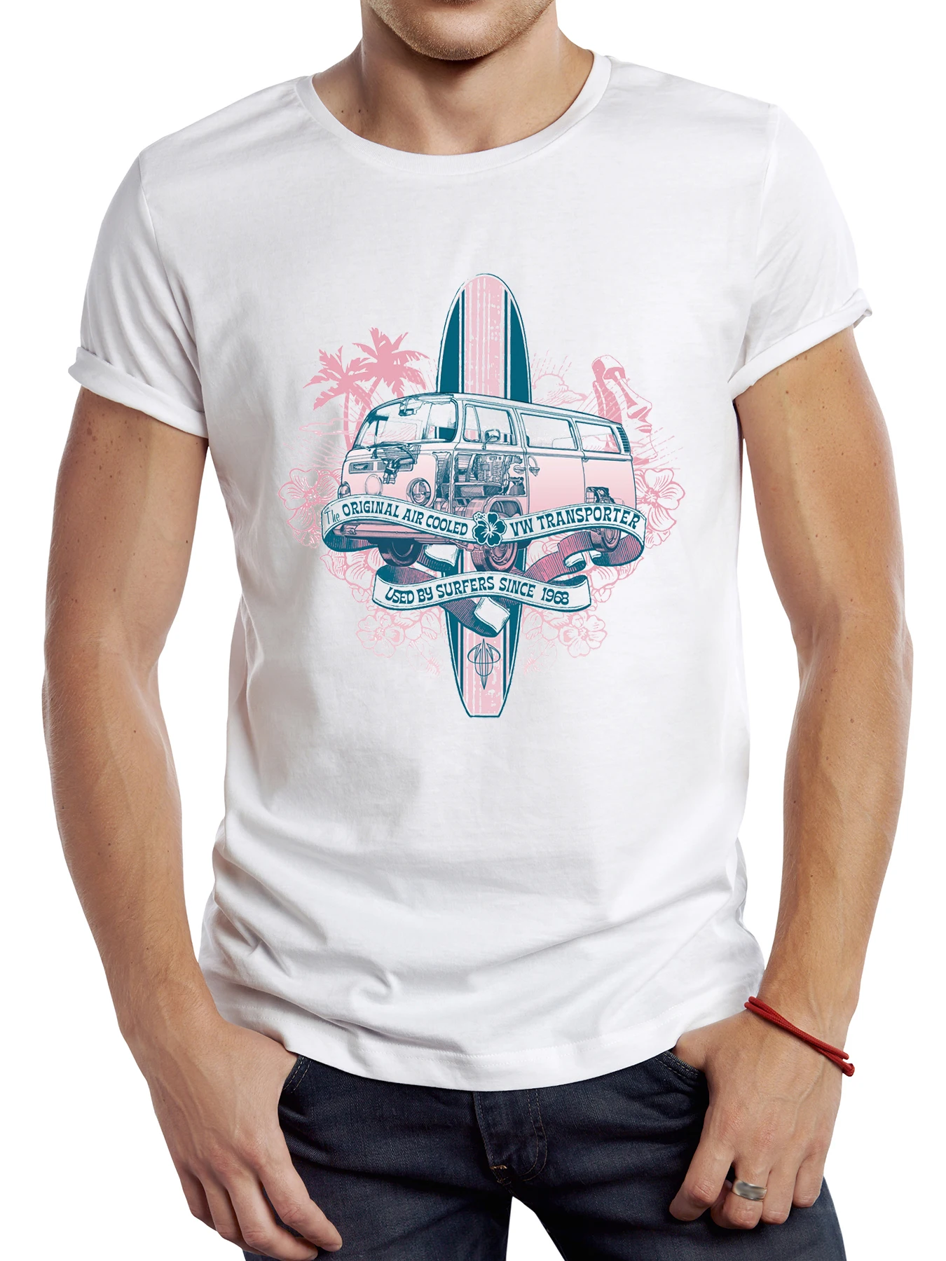 Teehub Vintage Strand bus mit Surf borad gedruckt Männer T-Shirt Grafik Surf Sport Stoff Retro Go Camping Tops Hipster T-Shirt