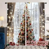 Rideaux d'arbre de noël en Polyester, 2 pièces, Design festif, décor de fenêtre pour vacances, salon, chambre à coucher, rideaux de poche pour tringle 5