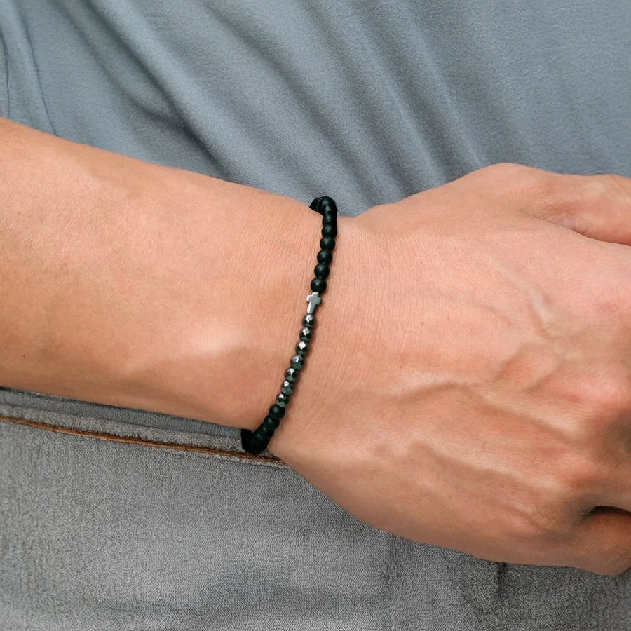 Men Black Beads Healing Bracelet with Lava Howlite Hematite