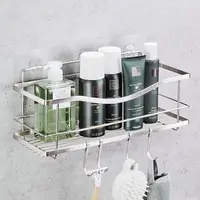 Premium Self - Adhesive Shower Organizer with 4 Hooks. Drill - Free, Rustproof Stainless Steel Shower Rack for Inside Shower 1