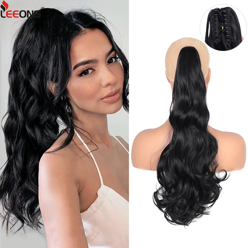 

22" Ponytail Extension Claw Long Thick Wavy Curly Jaw Clip In Fake Pony Tails Soft Natural Looking Synthetic Hairpiece For Women