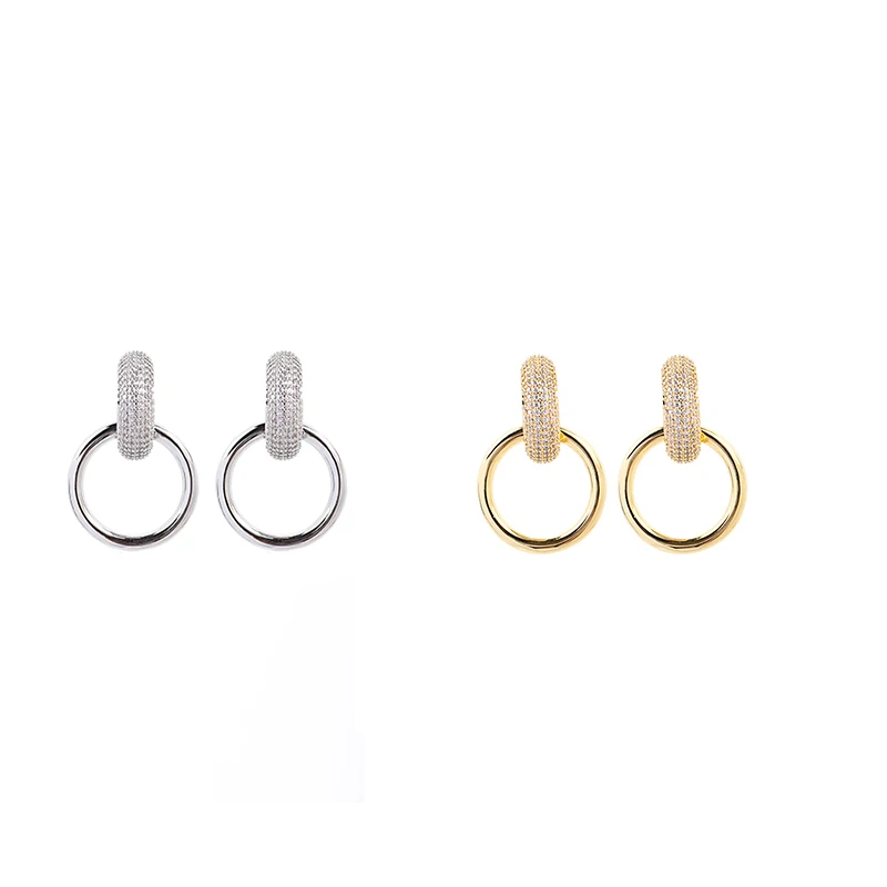 Retro Metallic Multiple Pendant Vintage Earrings for Women Zircon Circle Round Fashion Wedding Party Unusual Jewelry