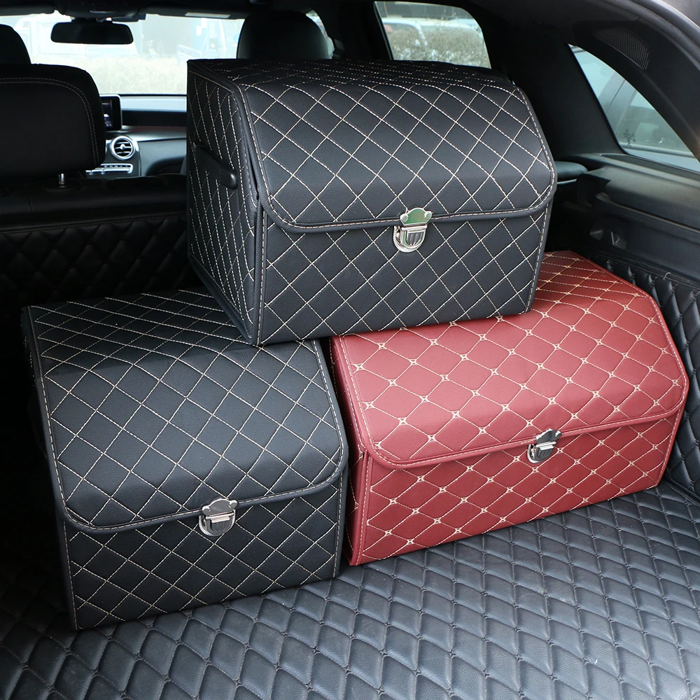 

PU Leather Car Trunk Organizer Box Auto Multiuse Tools Storage Bag Stowing Tidying Leather Folding For Emergency Storage Box