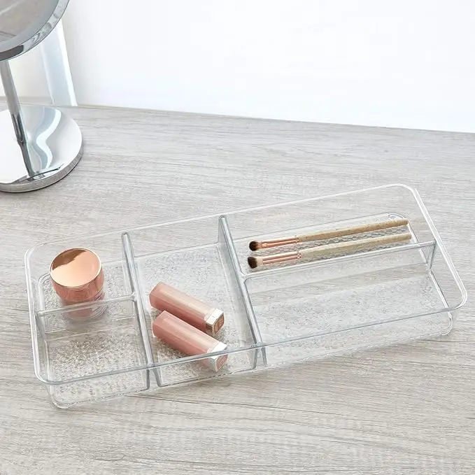 Clear Plastic Divided Vanity Organizer. Storage Tray with 5 Compartments for Cosmetics, Makeup and Accessories 2