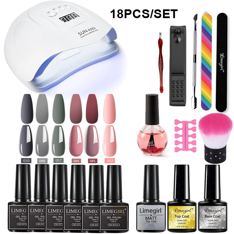 

Limegril Gel Nail Polish Set 6PCS Glitter Gel Lacquer Kit For Manicure Semi-Permanent Hybrid Varnishes UV LED Lamp Nail Tool Kit