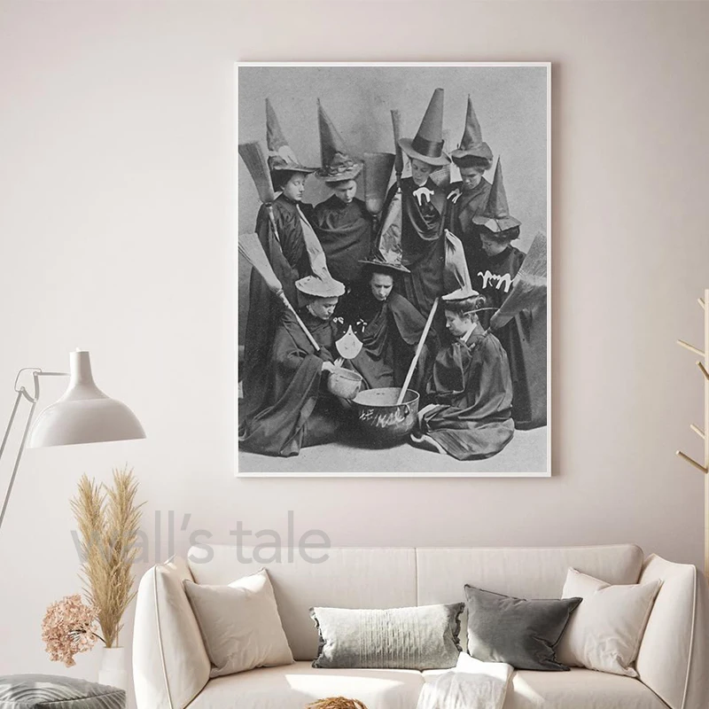 Vintage Witch Art Print Antique Witches Photo Poster Halloween Decoration Canvas Painting Wicca Spooky Home Decor Wall Pictures