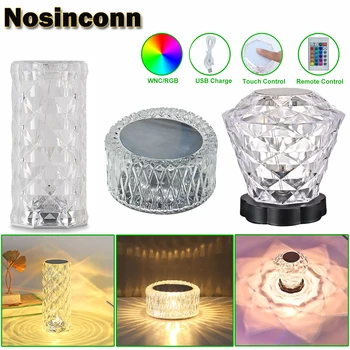 다이아몬드 로즈 크리스탈 LED 책상 조명, 5V USB 충전, 터치 컨트롤 테이블 램프, 16 색 RGB 분위기 조명, 책상, 침실용