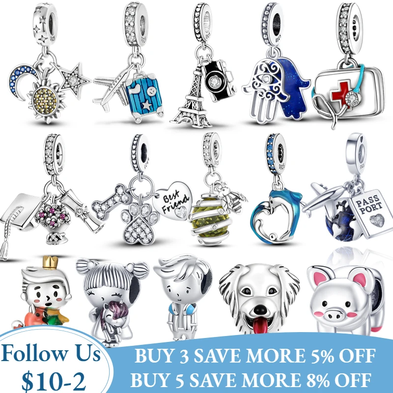 

Charm plata 925 original heart butterfly kitty shoes beads gulf series Fit 3mm 925 original Bracelet Fashion Woman Jewelry