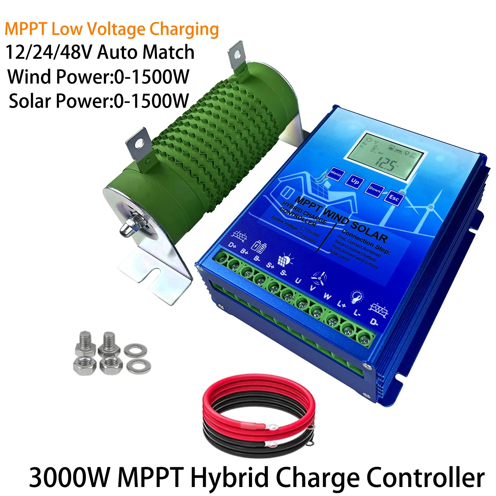 

MPPT Wind Solar Hybrid Charge Controller Wind 600W Solar 600W 12/24V/48V Auto Hybrid Controller Dump Load