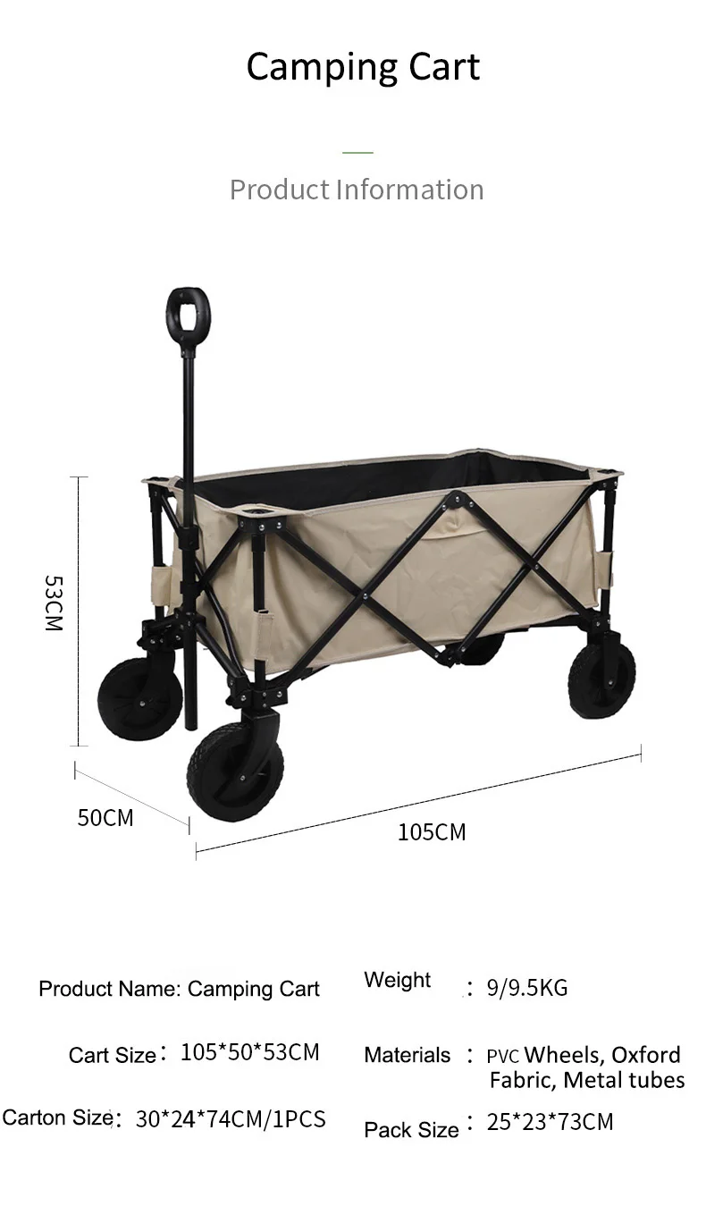 Camping Cart Folding Wagon Portable Folding Cart For Camp Luggage Adjustable Trolley Pull-Cart Shopping Cart