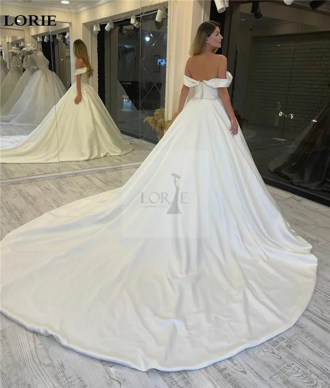 LORIE Princess Wedding Dress A Line Off The Shoulder Satin Elegant Lace Bride Dresses Ball Gowns Pleat Women Wedding Party Dress 2