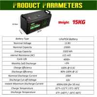 Batterie LiFePO4 12V 150Ah 1920Wh à décharge profonde rechargeable avec BMS 100A, 4000+ cycles pour applications solaires, VR, marine et hors réseau 2