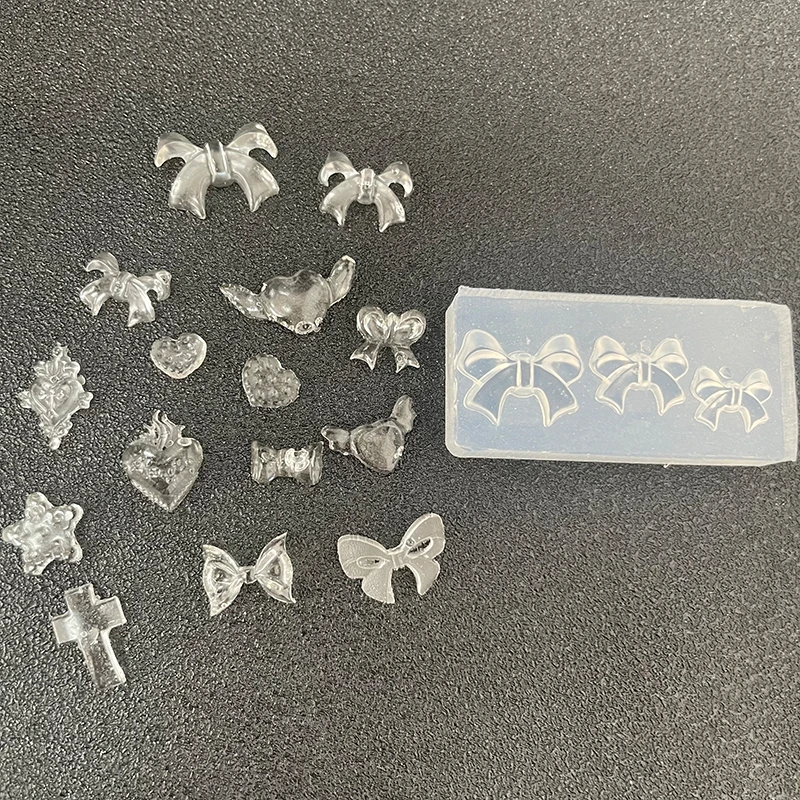 1Pc/3Pc Love Wings Butterfly Knot Cross 3D Silicone Mold 4*2cm Y2K Transparent Template DIY Nail Jewelry Make Mold Manicure Tool 5
