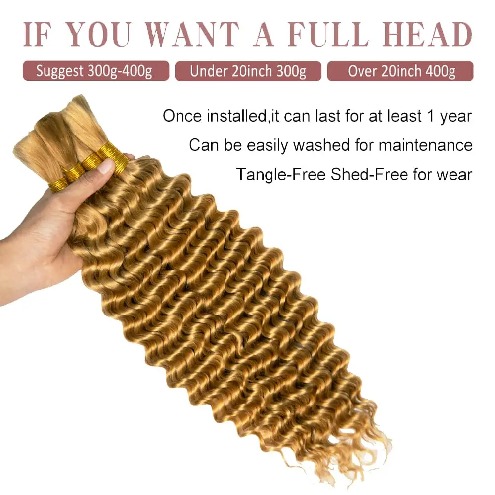Honey Blonde Boho Braids Human Hair No Weft Bulk Braiding Hair 100% Remy Human Hair Boho Knotsless Braids 100g Bulk Human Hair