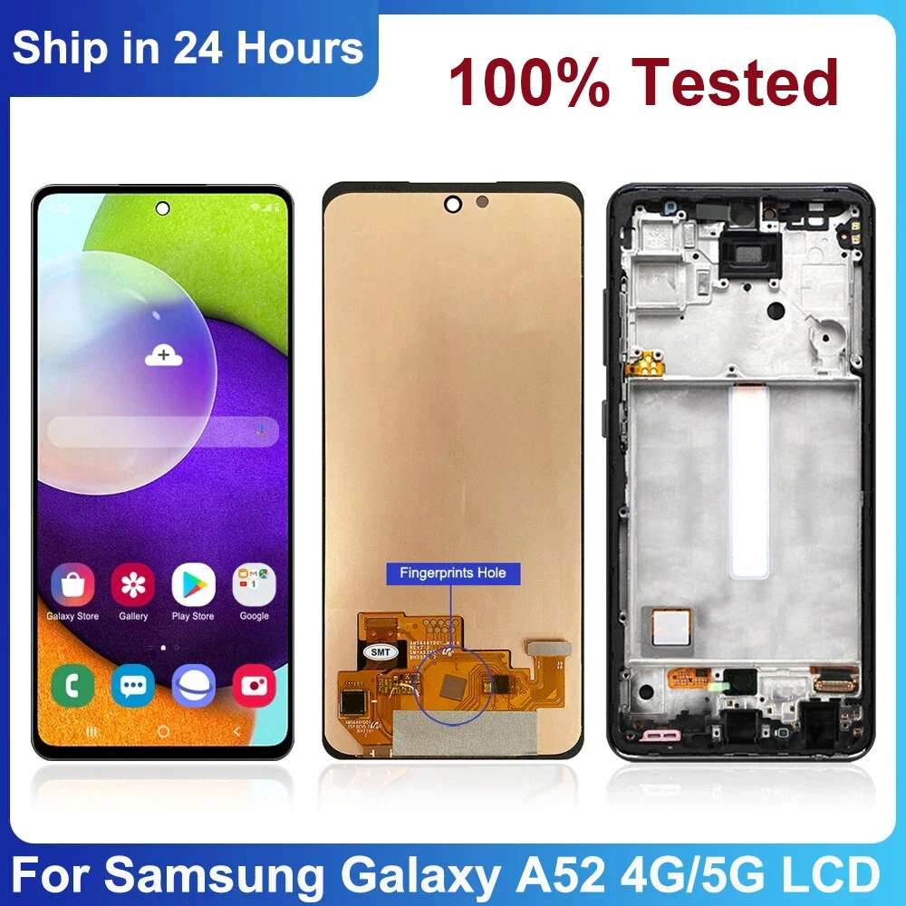 6.5 "100% Amoled Per Samsung Galaxy A52 5G Display Lcd Touch Screen Assembly Con Impronta Digitale Per Schermo Samsung A52 5G A526B