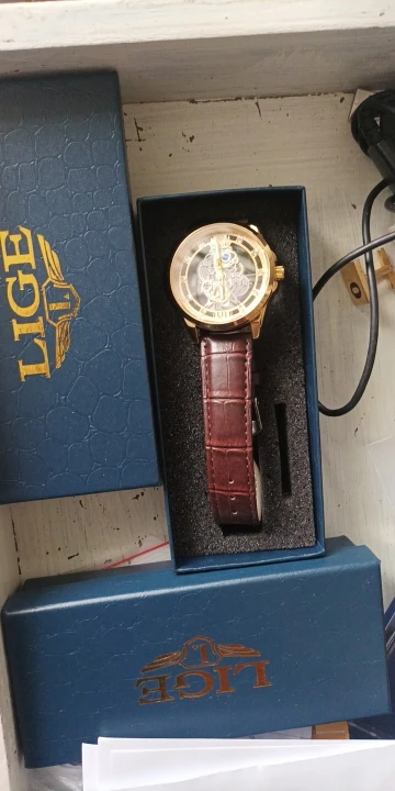 LIGE 2023 New Men Watch Skeleton Automatic Quartz Watch Gold Skeleton Retro Man Watch Top Brand Luxury Mens Watches Reloj Hombre photo review