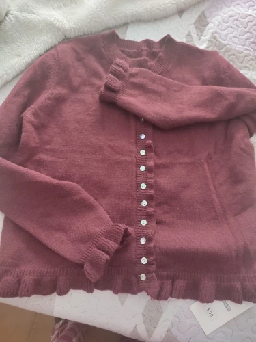 Women's Ruffled Knit Cardigan with Front Buttons photo review