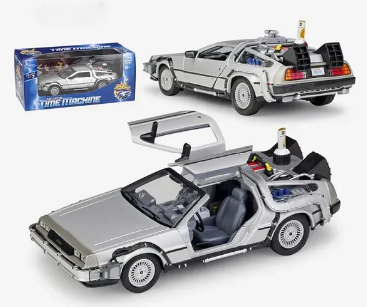 Back to the Future Delorean Time Machine Toy Car 1/24 Scale Diecast Metal Marty McFly, Emmett Brown Car Toys Episode 1 Series