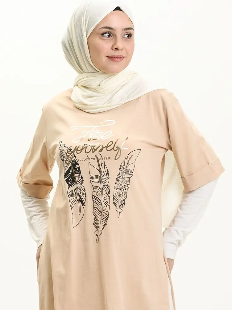 Free Yourself Printed Tshirt Plain Long Sleeve Cotton Sweatshirt The Second 40% Off Zero Collar Summer Muslim Women Sweatproof