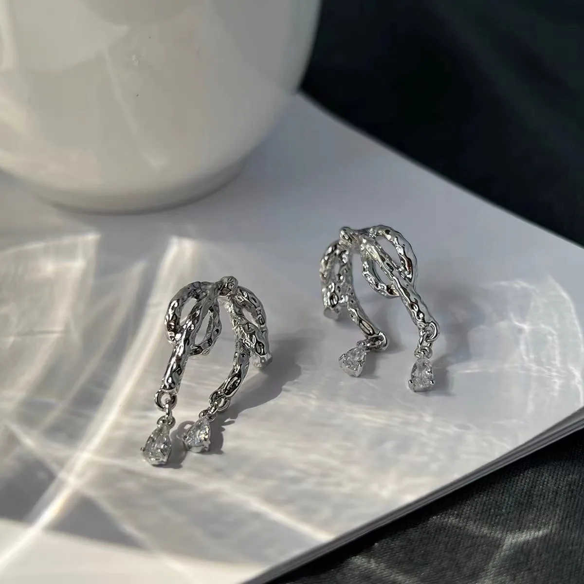 

So.fine Jewelry Hot sale Liquid bow star Tassel Earrings Silver minority design temperament Chic style