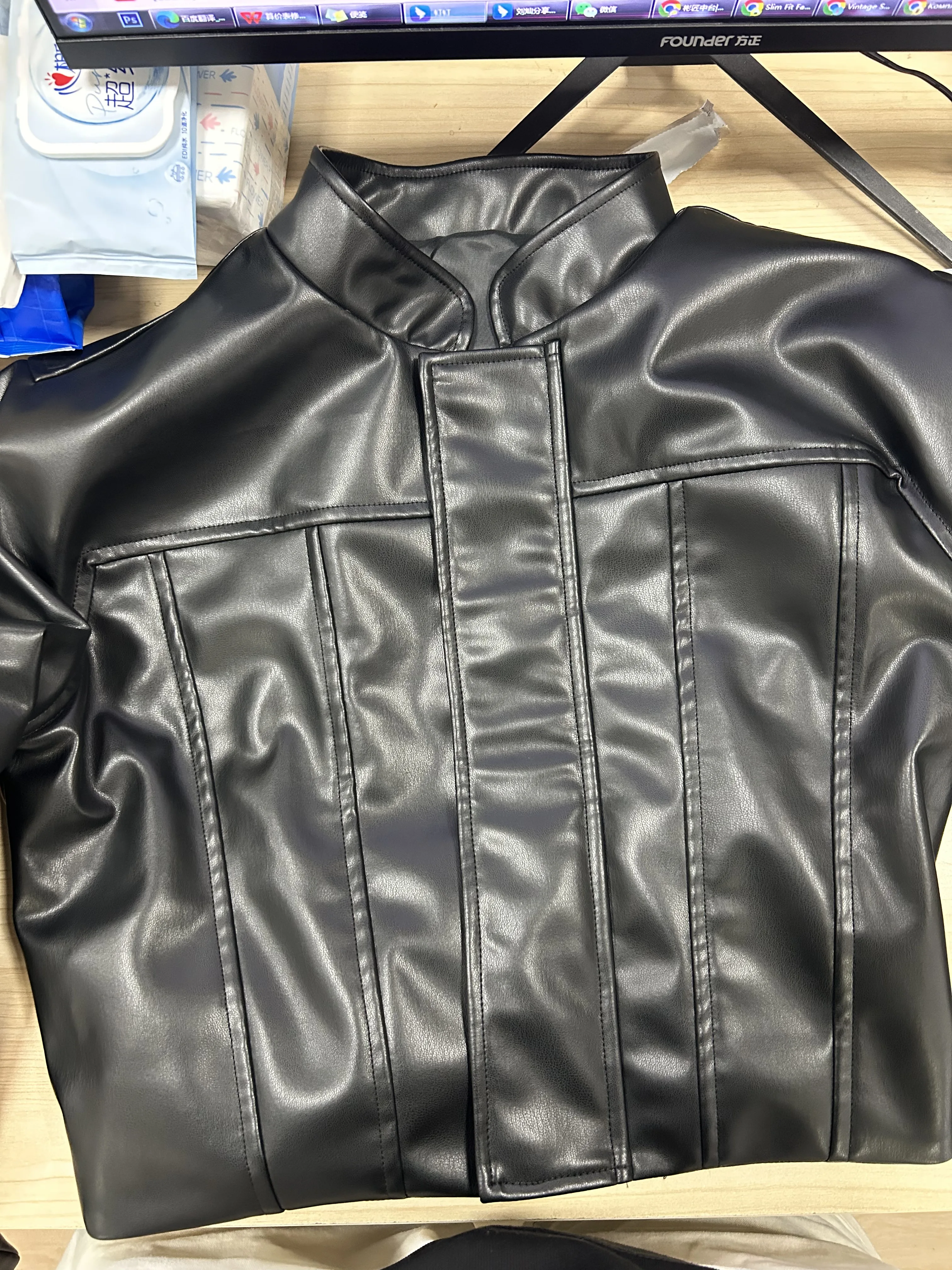 Black Faux Leather Jacket Women Fitted Zipper Classic Style photo review