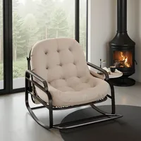 Кресло Trocking, подушка толщиной 14 см, складная подставка для ног, карман для хранения, мягкая ткань + рутин + металл, современный, бежевый — изображение 3