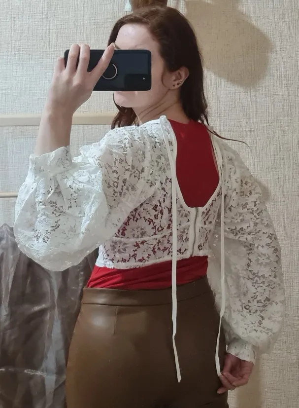 Women Black/White/Brown Sexy Lace Blouse 2023 Summer Fashion Outfits photo review