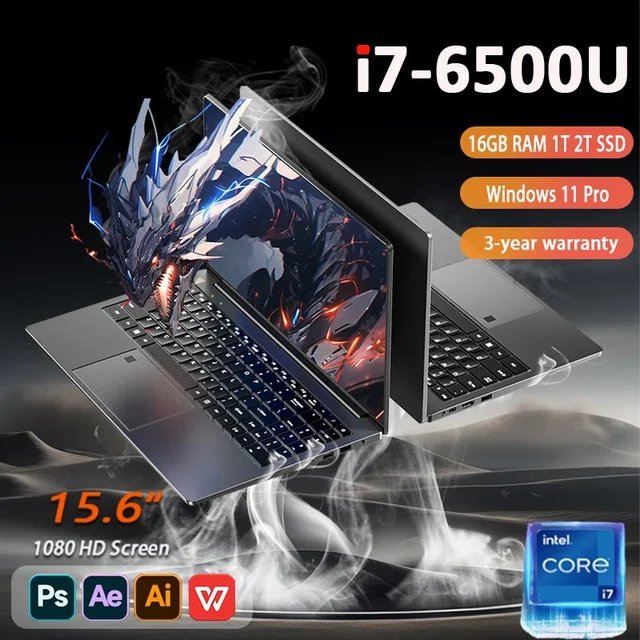 Ordinateur portable Windows 11 Pro 15,6 pouces, écran HD, Intel Core i7-6500U, 16 Go de RAM, SSD 1 To/2 To 1