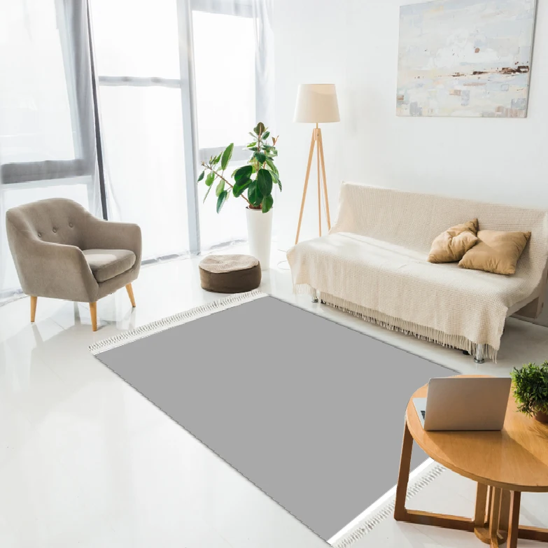 

Abstract Plain Patterned Modern Decor Printed Carpet Dried Gray Color Bedroom and Home Decoration Gift