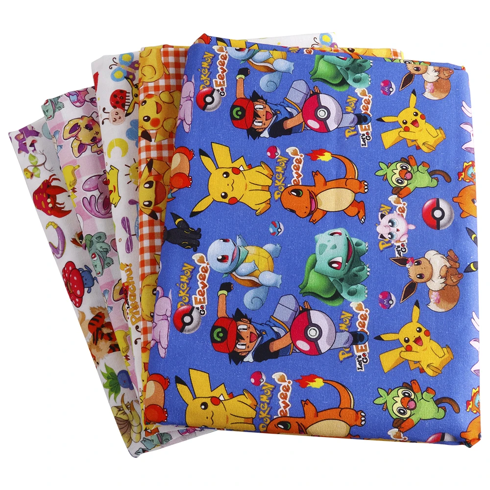 

Pokemon Cartoon cotton Fabric140*50cm Handmade Sewing Patchwork Quilting Baby Dress Home Sheet Printed Fabric Kids