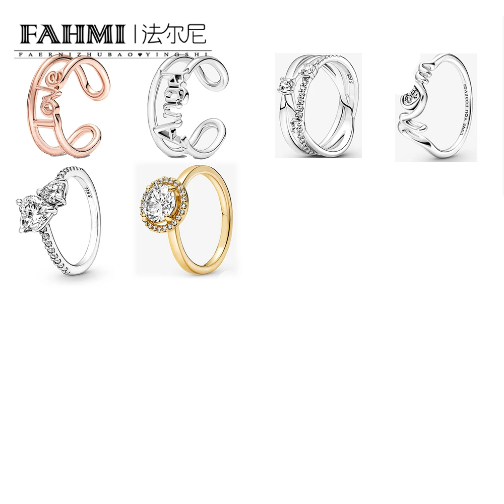 Fahmi Jewelry Fashion 100% S925 Sterling Silver triple bright Mum Pave Heart Double Heart Sparkling Ring